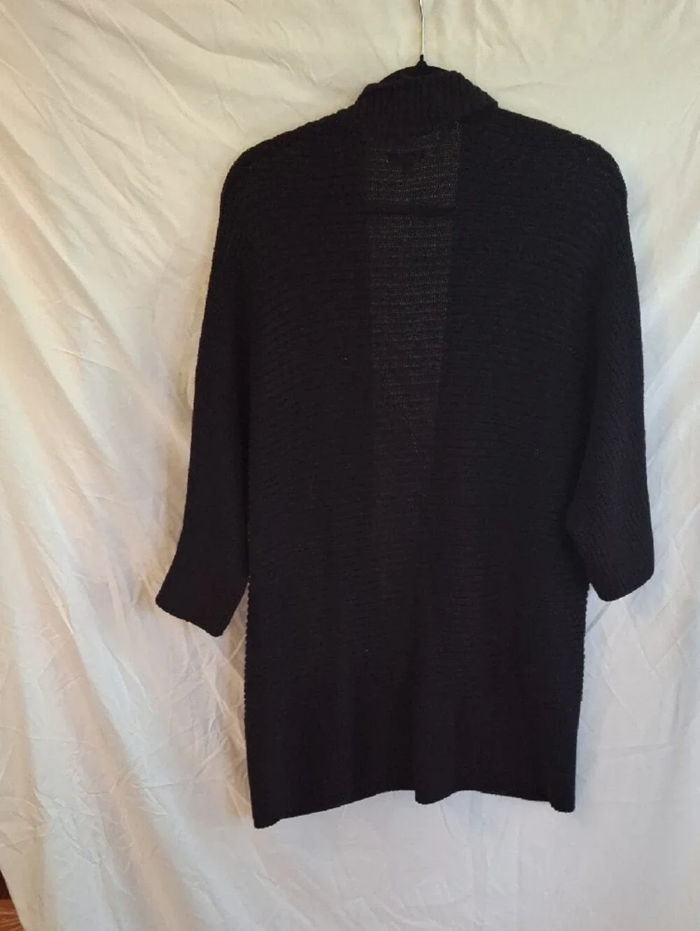 Sonoma Black Open-Front Ribbed Cardigan with Pockets and Drop Shoulders